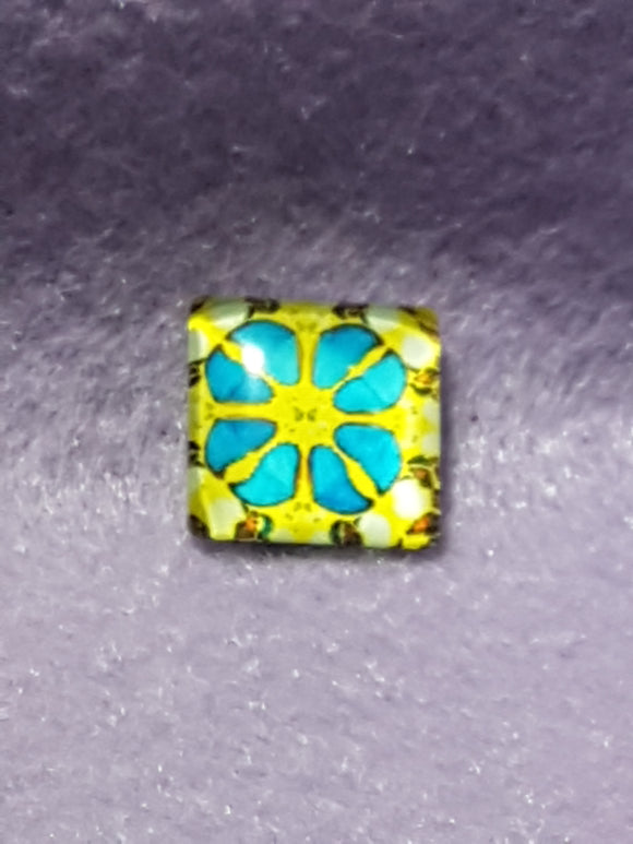 CABOCHON - 15 X 15MM GLASS SQUARE - FLORAL PATTERN