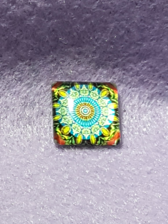 CABOCHON - 15 X 15MM GLASS SQUARE - FLORAL PATTERN