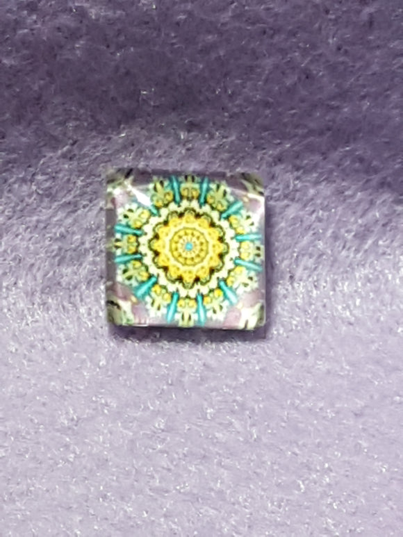 CABOCHON - 15 X 15MM GLASS SQUARE - FLORAL PATTERN