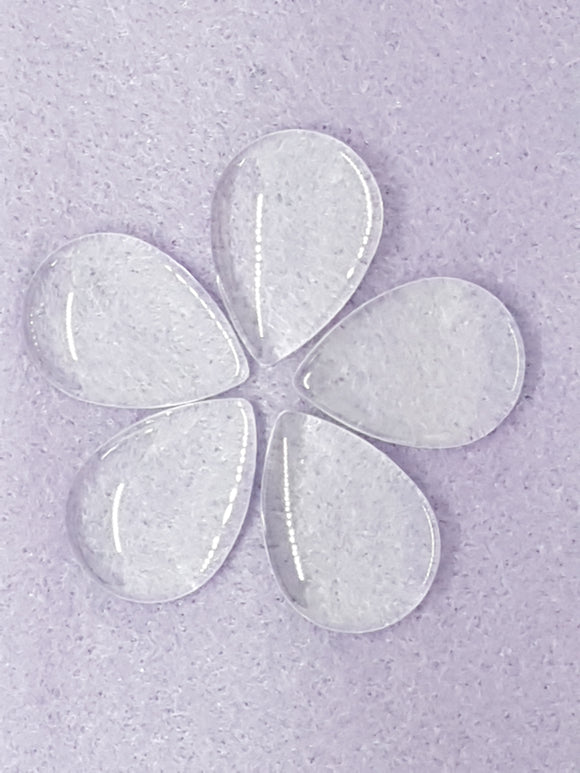 CABOCHON - 25 X 18MM GLASS TRANSPARENT TEARDROP - NO HOLE