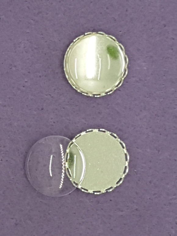 CABOCHON - 18MM DOMED GLASS TRANSPARENT ROUND SILVER SETTING