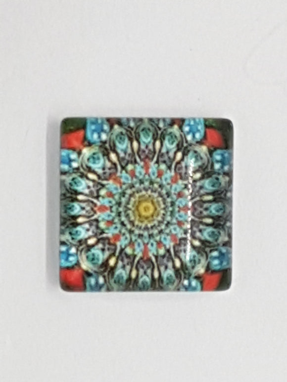 CABOCHON - 15 X 15MM GLASS SQUARE - FLORAL PATTERN