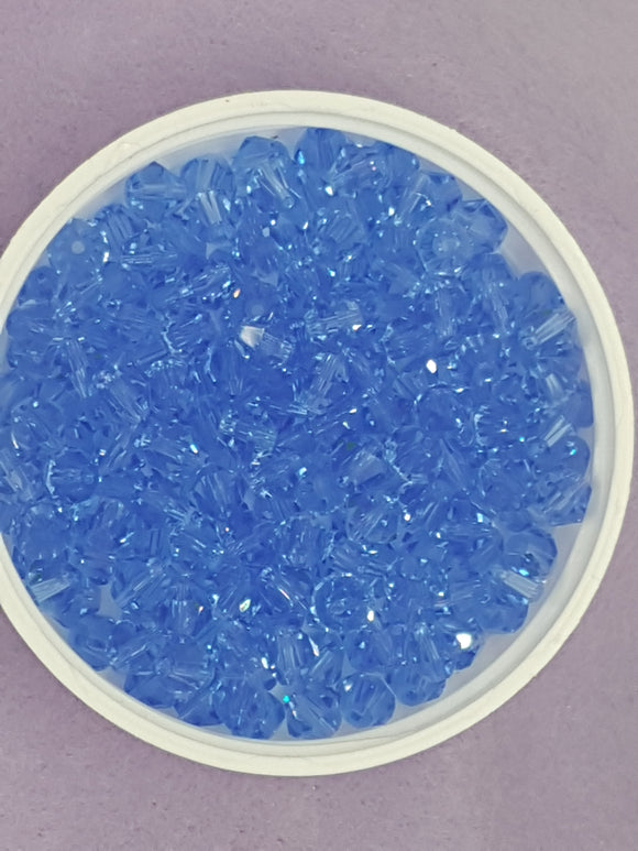 BICONES - 6MM CRYSTAL GLASS FACETED BEADS - GRADE AA - MEDIUM BLUE