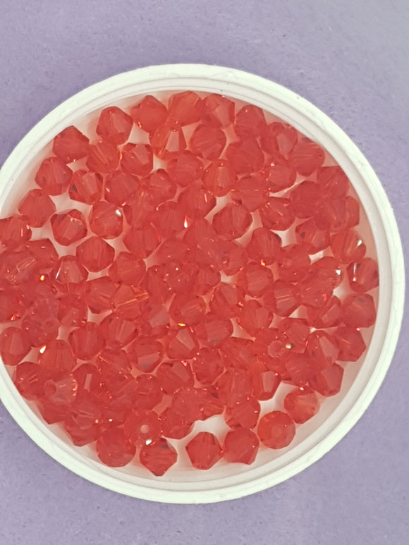 BICONES - 6MM CRYSTAL GLASS FACETED BEADS - GRADE AA - RED