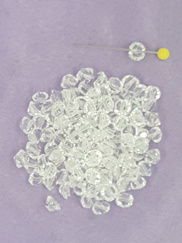 BICONES - 6MM CRYSTAL GLASS FACETED - SIDE DRILLED - GRADE AA - CLEAR