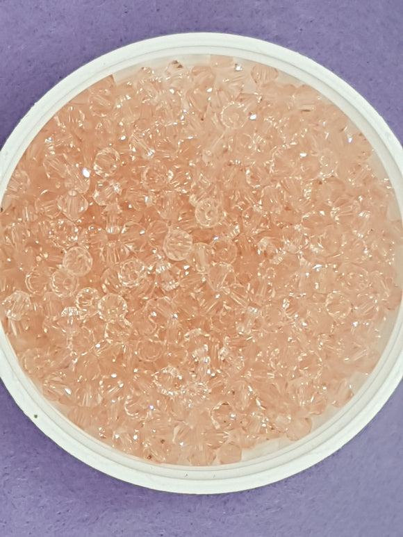 BICONES - 4MM CRYSTAL GLASS FACETED BEADS - GRADE AA - PINK (15)
