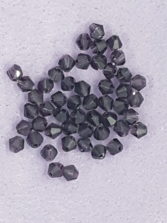 BICONES - 4MM CRYSTAL GLASS FACETED BEADS - DARK PURPLE (03)