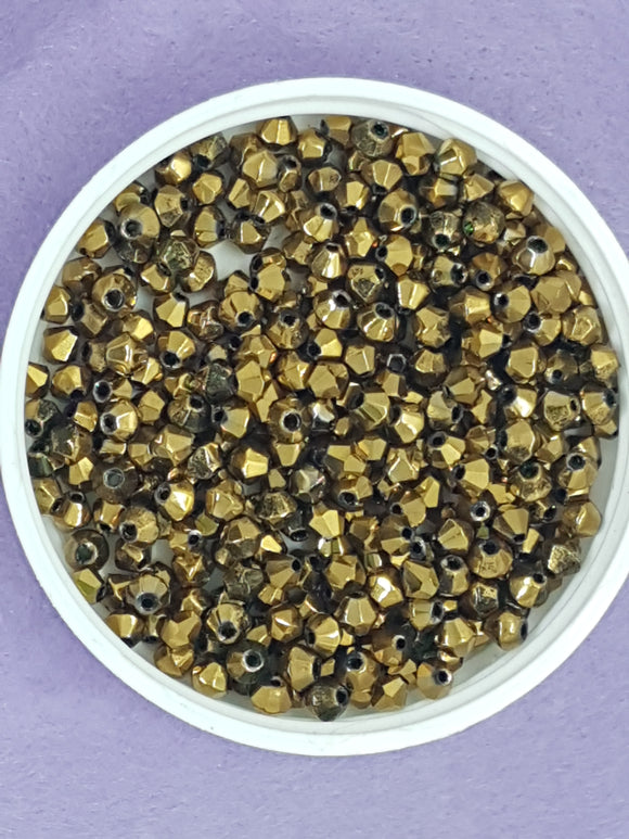 BICONES - 4MM GLASS FACETED BEADS - GOLDEN PLATED (C36)