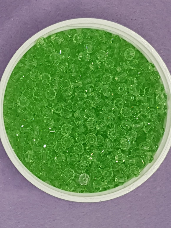 BICONES - 4MM GLASS FACETED BEADS - LAWN GREEN (01)