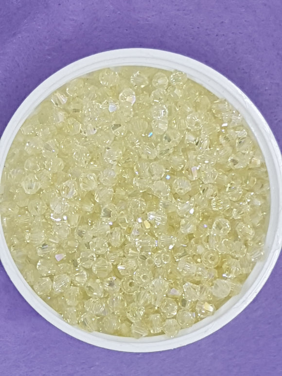 BICONES - 4MM GLASS FACETED BEADS - LIGHT YELLOW (14)