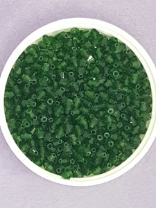 BICONES - 4MM GLASS FACETED BEADS - DARK GREEN (11)