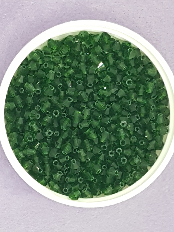 BICONES - 4MM GLASS FACETED BEADS - DARK GREEN (11)