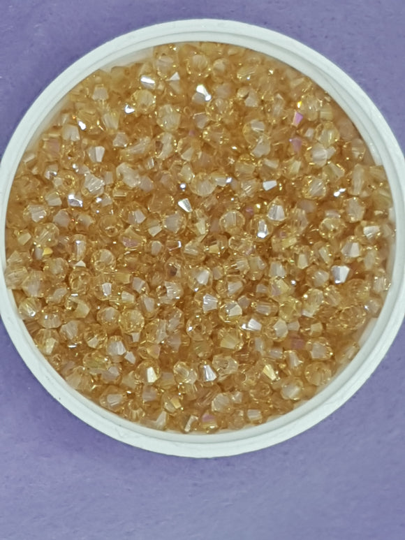 BICONES - 4MM GLASS FACETED BEADS - GOLDEN ROD AB PLATED (08)