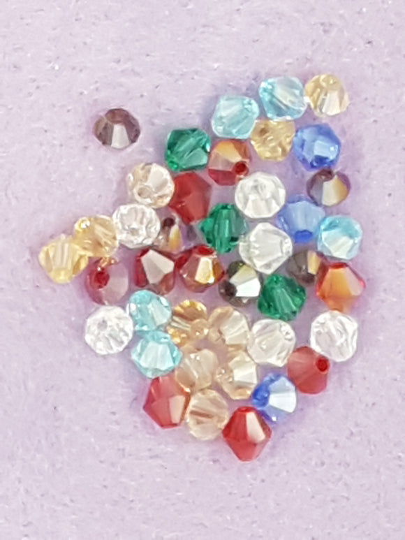 BICONES - 4MM GLASS FACETED BEADS - MIXED COLOURS