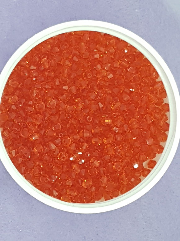 BICONES - 3MM CRYSTAL GLASS FACETED BEADS - GRADE AA - DARKEST ORANGE