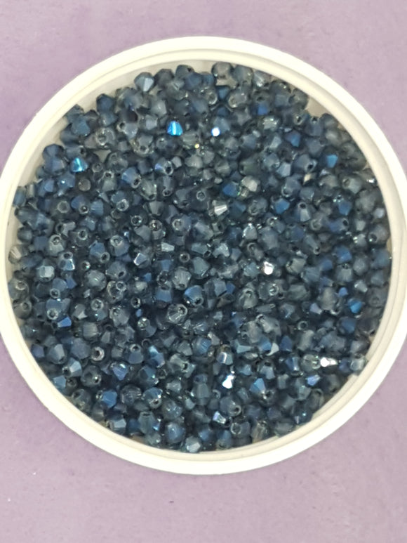 BICONES - 3MM GLASS FACETED ELECTROPLATED BEADS - MARINE BLUE