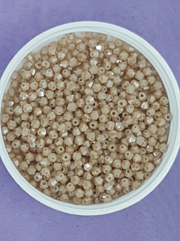 BICONES - 3MM GLASS FACETED ELECTROPLATED BEADS - BISQUE
