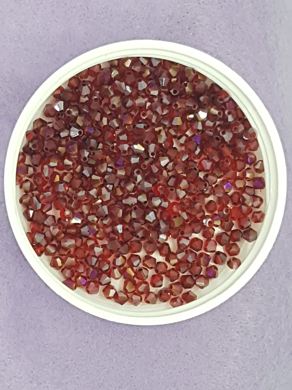 BICONES - 3MM GLASS FACETED ELECTROPLATED BEADS - HALF RED PLATED