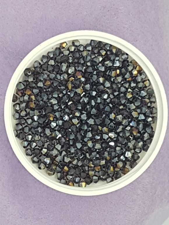BICONES - 3.5 X 3MM GLASS FACETED HALF E. PLATED BEADS - DARK PLUM