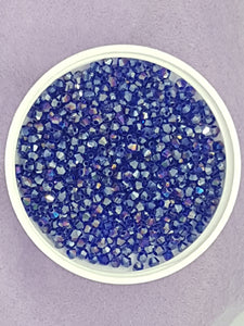 BICONES - 3.5 X 3MM GLASS FACETED ELECTROPLATED BEADS - BLUE
