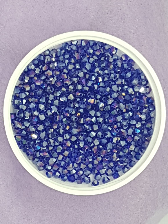BICONES - 3.5 X 3MM GLASS FACETED ELECTROPLATED BEADS - BLUE