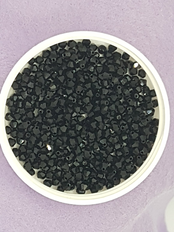 BICONES - 3MM GLASS FACETED BEADS - BLACK