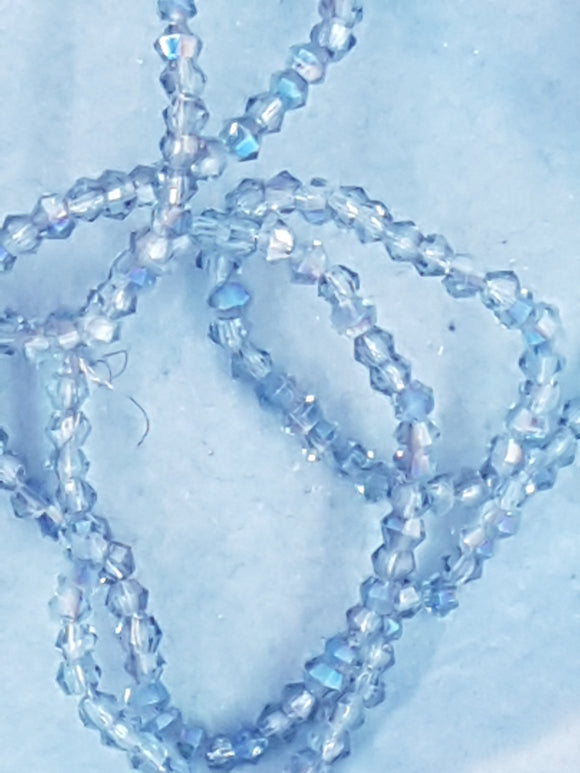 BICONES - 2MM GLASS FACETED ELECTROPLATED BEADS - Per Packet - LIGHT BLUE