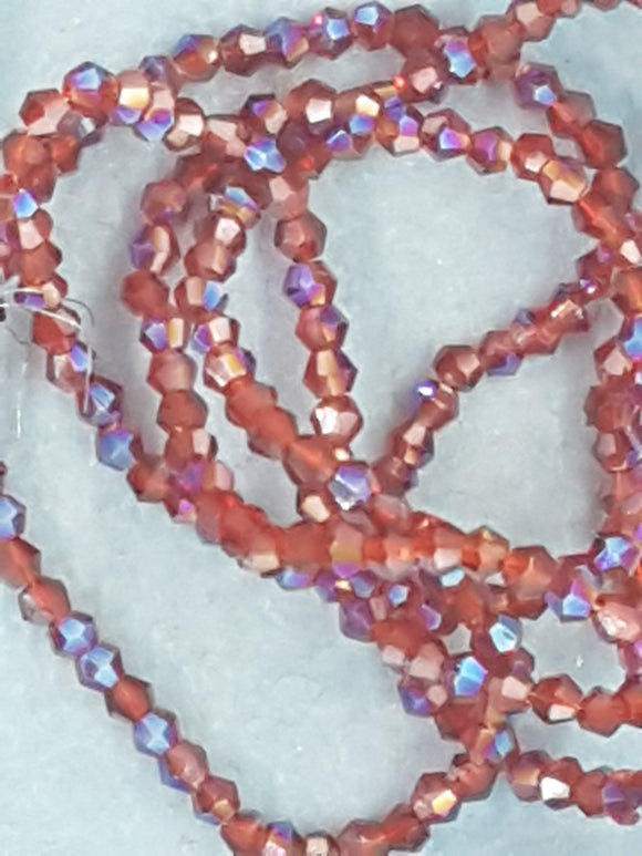 BICONES - 2MM GLASS FACETED ELECTROPLATED BEADS - Per Packet - FIREBRICK