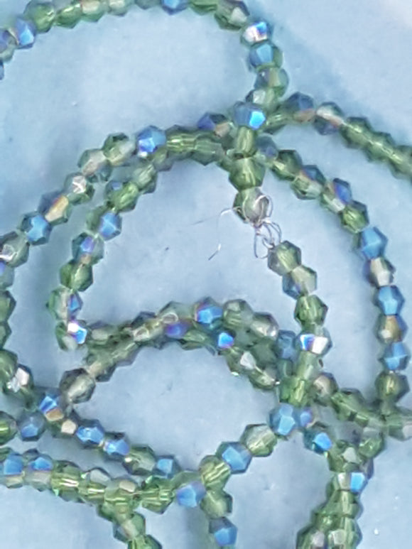 BICONES - 2MM GLASS FACETED ELECTROPLATED BEADS - Per Packet - LIME GREEN