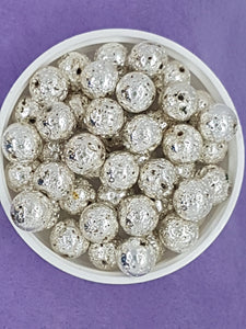 10MM LAVA BEADS - ELECTROPLATED - SILVER