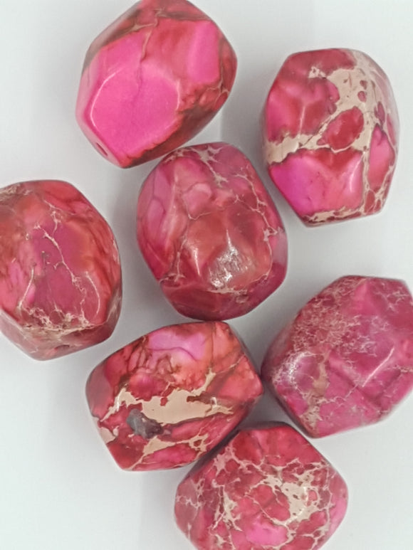 22-25MM NATURAL FACETED REGALITE BEADS- FUCHIA/RED COLOUR