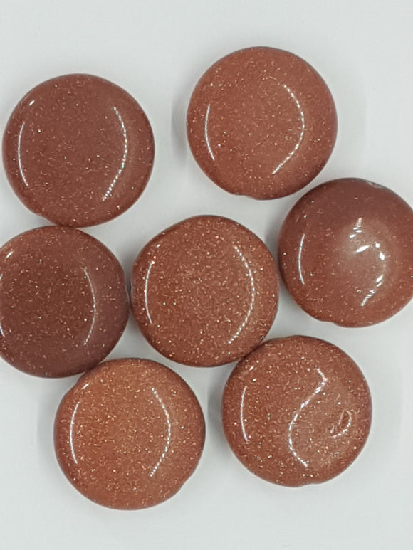 20MM FLAT ROUND SYNTHETIC GOLDSTONE BEADS