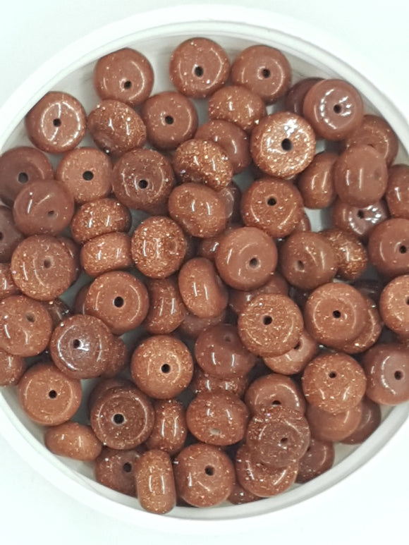 8MM FLAT ROUND SYNTHETIC GOLDSTONE BEADS
