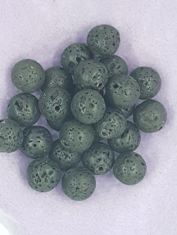 12MM NATURAL LAVA STONE ROUND BEADS - BLACK - 