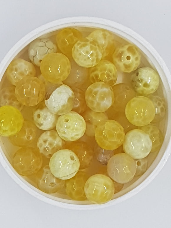 10MM NATURAL FIRE AGATE BEADS - FACETED - YELLOW SHADES