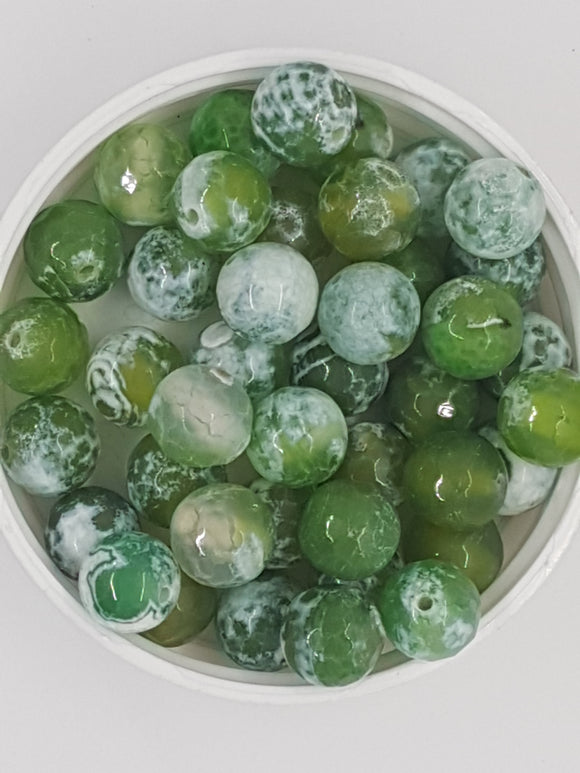 10MM NATURAL FIRE AGATE BEADS - FACETED - GREEN SHADES