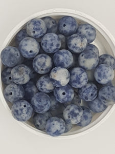 10MM NATURAL FROSTED BLUE SPOT STONE BEADS