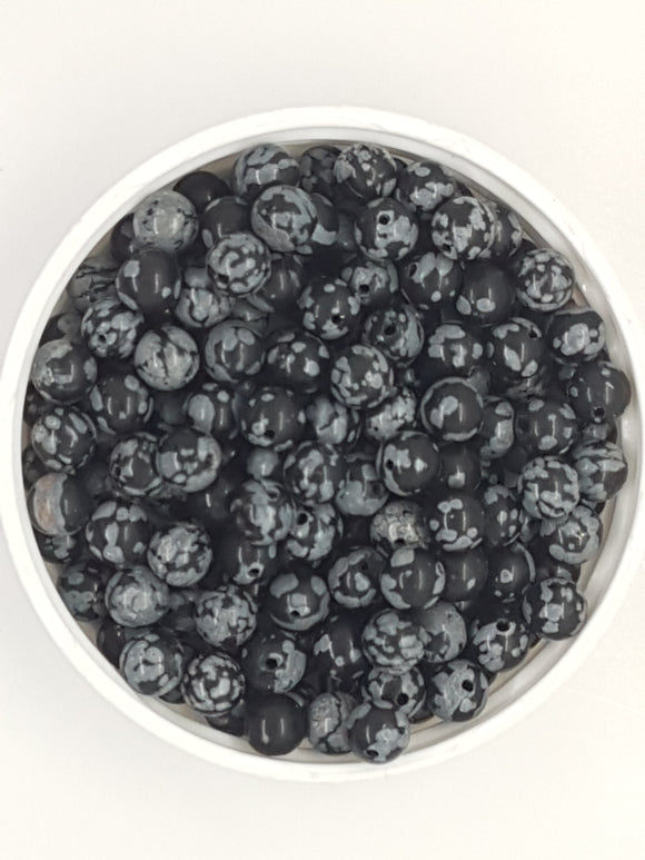 6MM NATURAL SNOWFLAKE OBSIDIAN BEADS