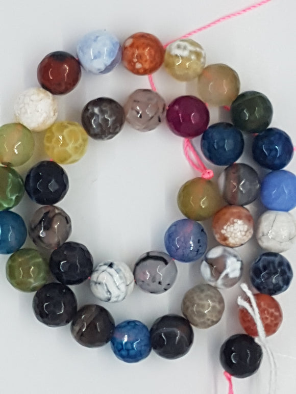 10MM NATURAL FACETED FIRE AGATE BEADS