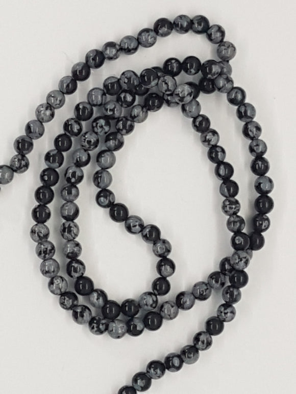 3MM NATURAL SNOWFLAKE OBSIDIAN BEADS