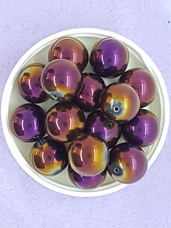 16MM GLASS ROUND PEARLS - PURPLE PLATED