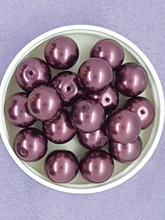 14MM GLASS ROUND PEARLS - MED. VIOLET RED