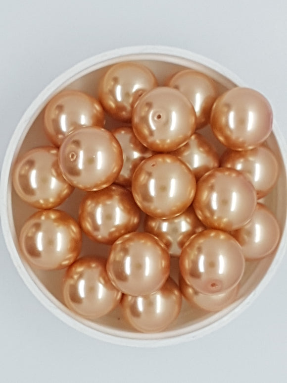 14MM GLASS ROUND PEARLS - PEACH