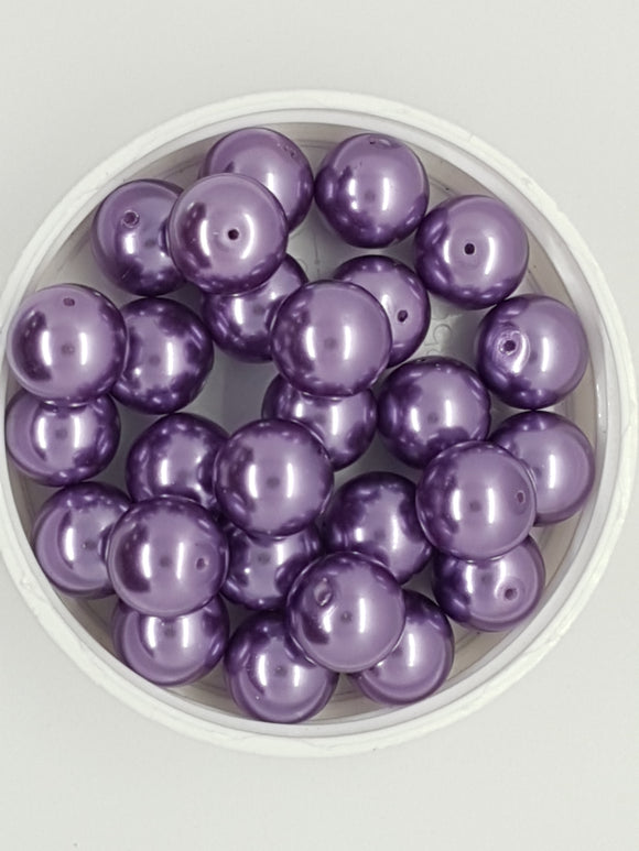 12MM GLASS ROUND PEARLS - MEDIUM PURPLE