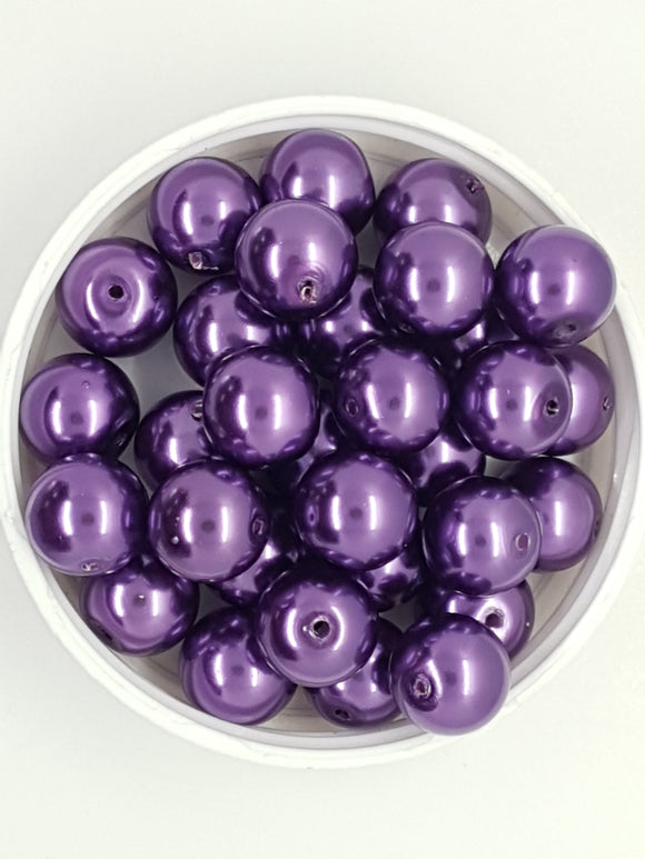 12MM GLASS ROUND PEARLS - DARK PURPLE