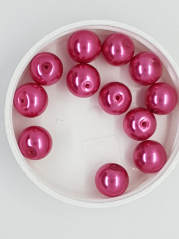 12MM GLASS ROUND PEARLS - FUCHSIA