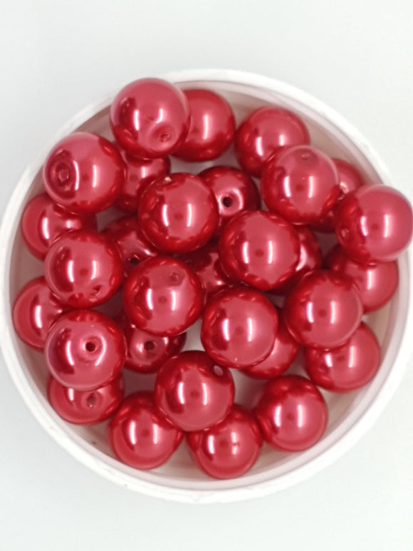 12MM GLASS ROUND PEARLS - CRIMSON RED