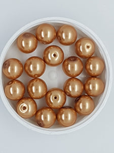 12MM GLASS ROUND PEARLS - CARAMEL