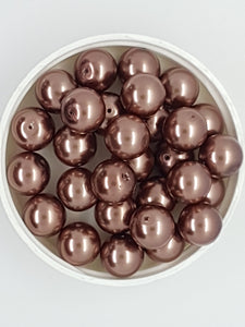 12MM GLASS ROUND PEARLS - SADDLE BROWN
