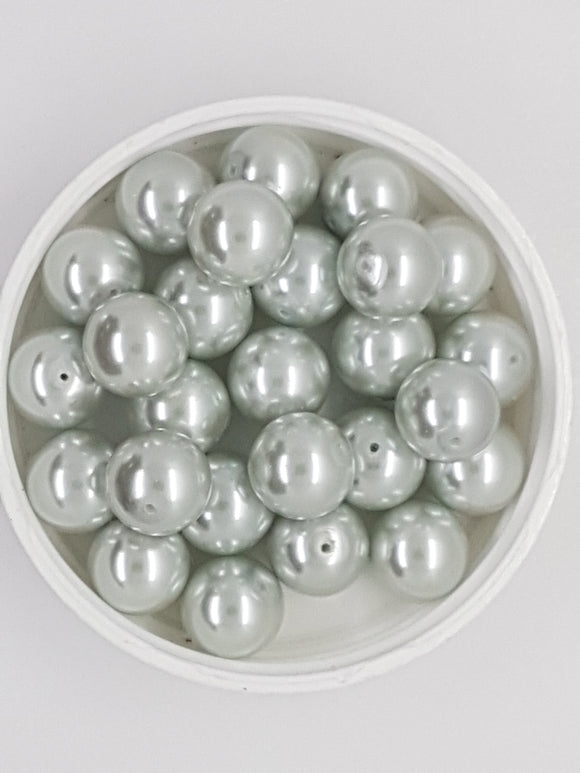 12MM GLASS ROUND PEARLS - PALE GREY